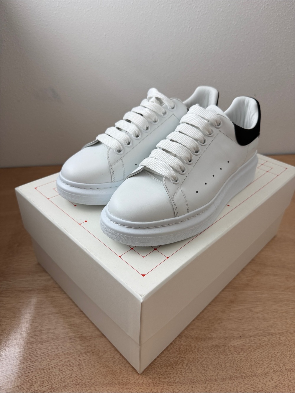Alexander McQueen White Leather Larry Sneakers with Black Heel Tab